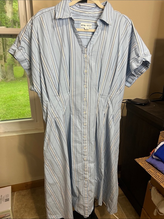 Ava & Viv Dresses & Skirts - Ava & Viv Light Blue Striped Button-Front Shirt Dress cotton Anthro dupe
